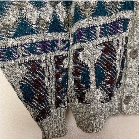 Vintage Cardigan Sweater Unisex Method Taupe Print Chunky Grandpa Size Large - Picture 5 of 10
